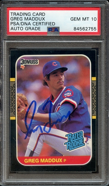 1987 DONRUSS 36 SIGNED GREG MADDUX PSA/DNA AUTO 10