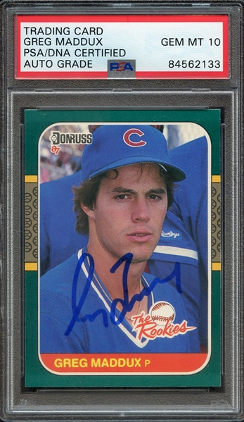 1987 DONRUSS ROOKIES 1 SIGNED GREG MADDUX PSA/DNA AUTO 10