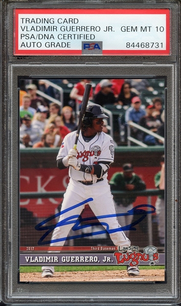 2017 LANSING LUGNUTS SIGNED VLADIMIR GUERRERO JR PSA/DNA AUTO 10