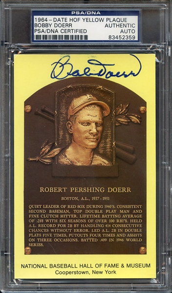 BOBBY DOERR SIGNED HOF POSTCARD PSA/DNA AUTO AUTHENTIC