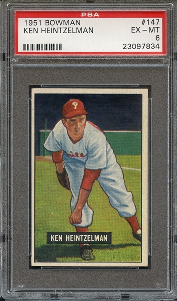 1951 BOWMAN 147 KEN HEINTZELMAN PSA EX-MT 6