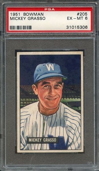 1951 BOWMAN 205 MICKEY GRASSO PSA EX-MT 6