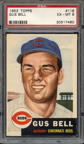 1953 TOPPS 118 GUS BELL PSA EX-MT 6