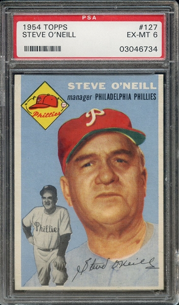 1954 TOPPS 127 STEVE O'NEILL PSA EX-MT 6