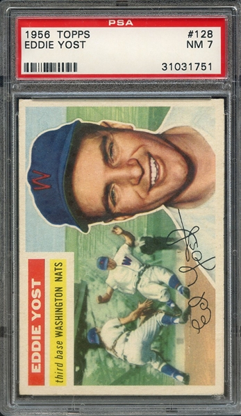 1956 TOPPS 128 EDDIE YOST GRAY BACK PSA NM 7