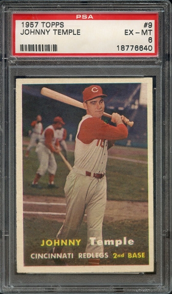 1957 TOPPS 9 JOHNNY TEMPLE PSA EX-MT 6