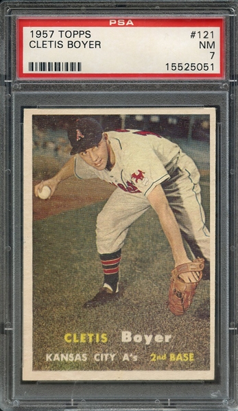 1957 TOPPS 121 CLETIS BOYER PSA NM 7