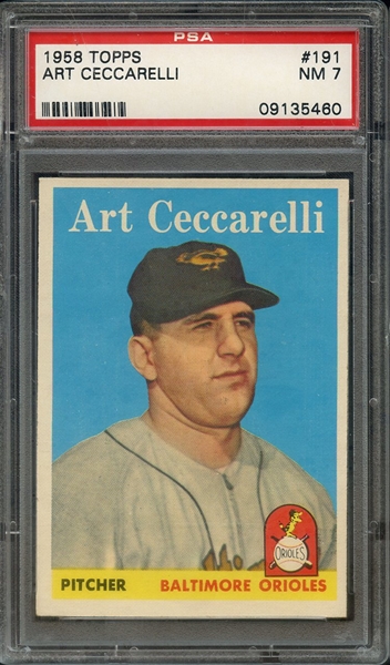 1958 TOPPS 191 ART CECCARELLI PSA NM 7