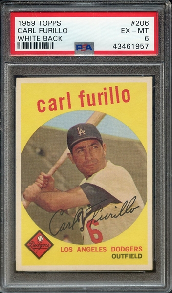 1959 TOPPS 206 CARL FURILLO WHITE BACK PSA EX-MT 6