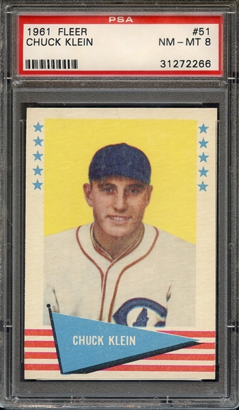 1961 FLEER 51 CHUCK KLEIN PSA NM-MT 8