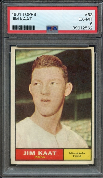 1961 TOPPS 63 JIM KAAT PSA EX-MT 6