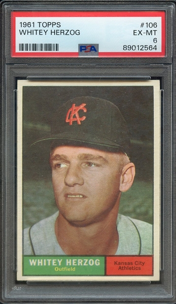 1961 TOPPS 106 WHITEY HERZOG PSA EX-MT 6