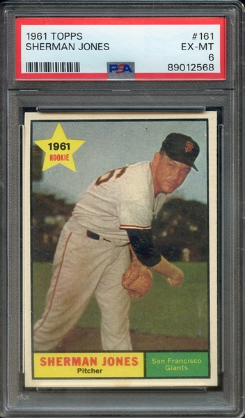 1961 TOPPS 161 SHERMAN JONES PSA EX-MT 6