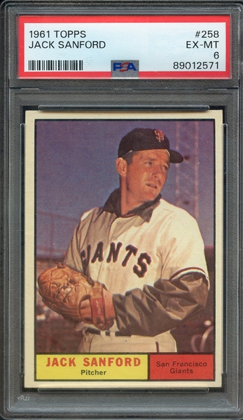 1961 TOPPS 258 JACK SANFORD PSA EX-MT 6