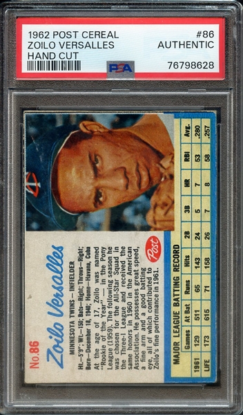 1962 POST CEREAL 86 ZOILO VERSALLES HAND CUT PSA AUTHENTIC