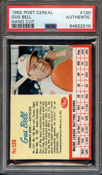 1962 POST CEREAL 120 GUS BELL HAND CUT PSA AUTHENTIC