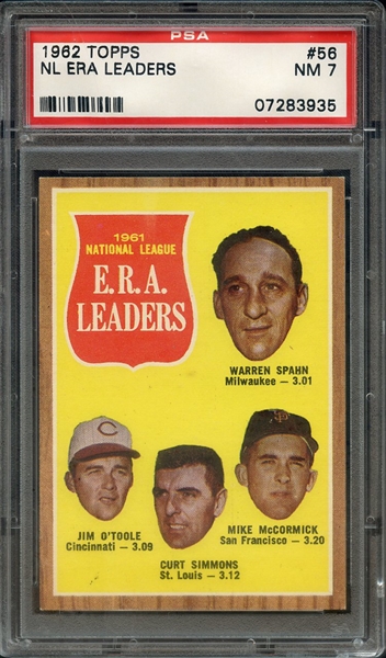 1962 TOPPS 56 NL ERA LEADERS PSA NM 7