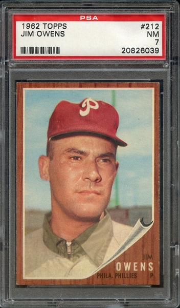 1962 TOPPS 212 JIM OWENS PSA NM 7