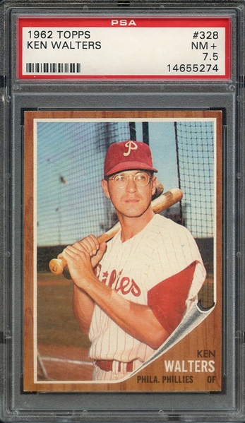 1962 TOPPS 328 KEN WALTERS PSA NM+ 7.5