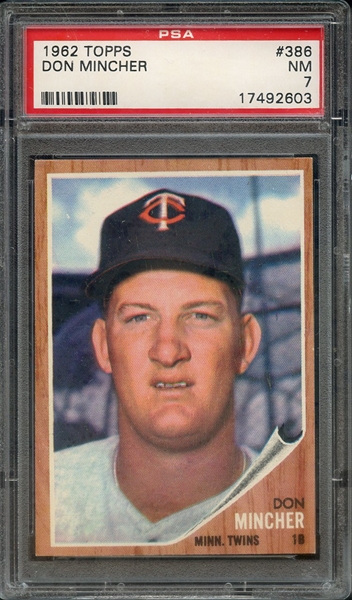 1962 TOPPS 386 DON MINCHER PSA NM 7