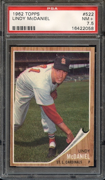 1962 TOPPS 522 LINDY McDANIEL PSA NM+ 7.5