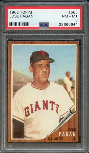 1962 TOPPS 565 JOSE PAGAN PSA NM-MT 8