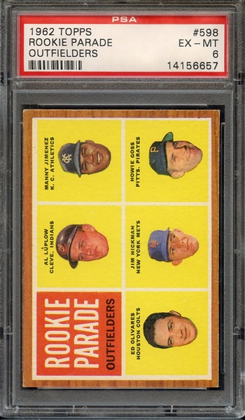 1962 TOPPS 598 ROOKIE PARADE OUTFIELDERS PSA EX-MT 6