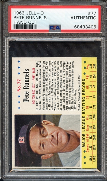 1963 JELL-O 77 PETE RUNNELS HAND CUT PSA AUTHENTIC