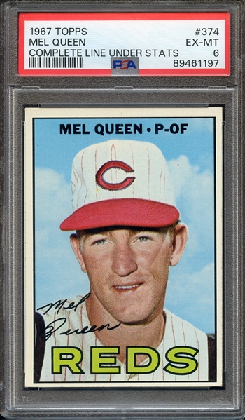 1967 TOPPS 374 MEL QUEEN COMPLETE LINE UNDER STATS PSA EX-MT 6