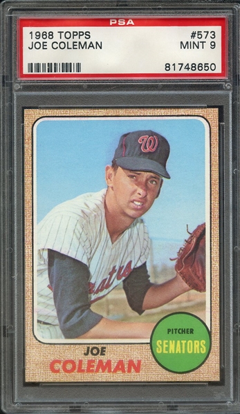 1968 TOPPS 573 JOE COLEMAN PSA MINT 9