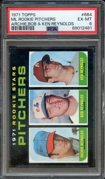 1971 TOPPS 664 ML ROOKIE PITCHERS ARCHIE,BOB & KEN REYNOLDS PSA EX-MT 6