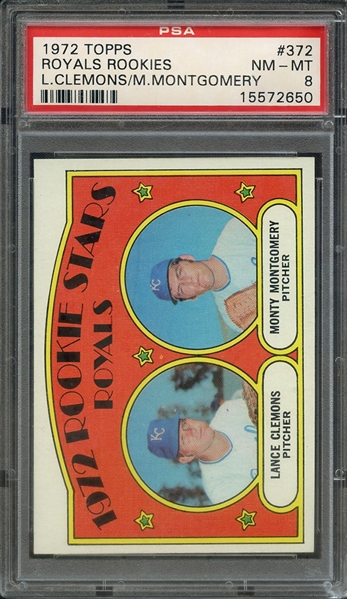 1972 TOPPS 372 ROYALS ROOKIES L.CLEMONS/M.MONTGOMERY PSA NM-MT 8