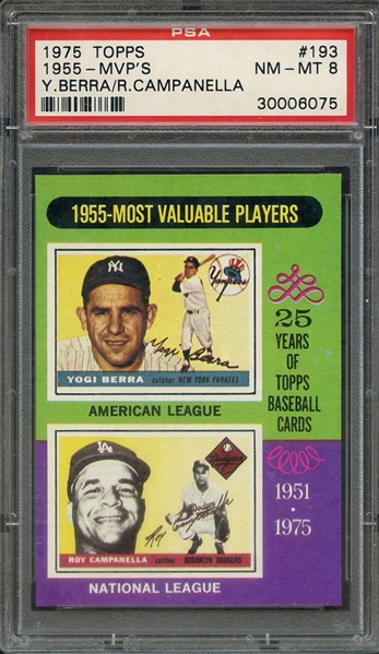 1975 TOPPS 193 1955-MVP'S Y.BERRA/R.CAMPANELLA PSA NM-MT 8