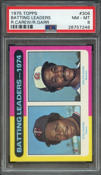 1975 TOPPS 306 BATTING LEADERS R.CAREW/R.GARR PSA NM-MT 8