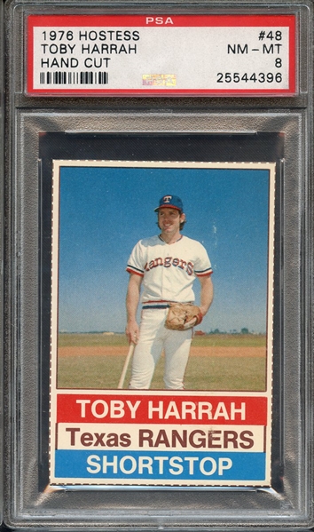 1976 HOSTESS 48 TOBY HARRAH HAND CUT PSA NM-MT 8