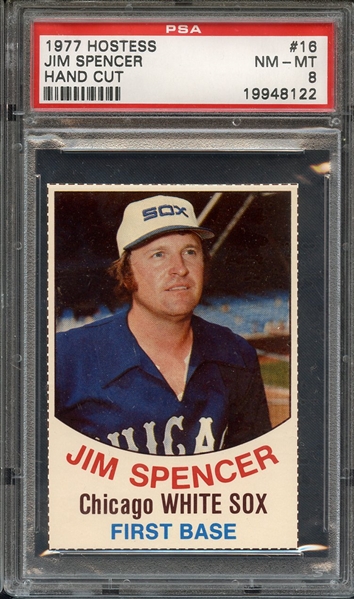 1977 HOSTESS 16 JIM SPENCER HAND CUT PSA NM-MT 8