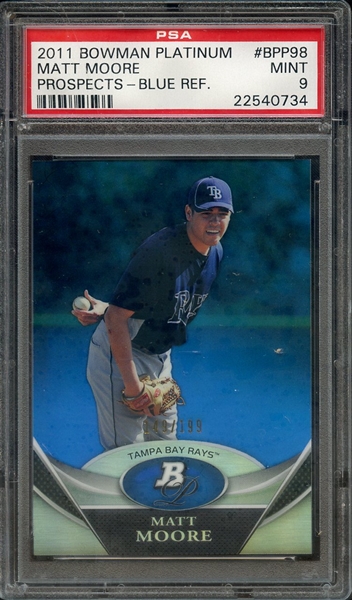 2011 BOWMAN PLATINUM PROSPECTS BPP98 MATT MOORE PROSPECTS-BLUE REF. PSA MINT 9