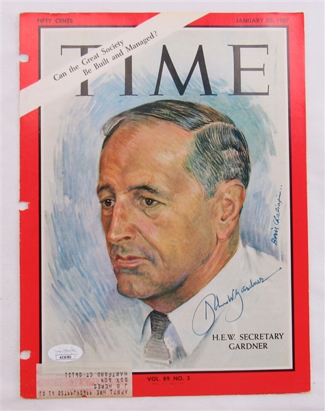 John Gardner Signed Auto Autograph Time Magazine Cut Cover 1/20/67 JSA AE26383