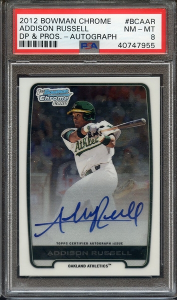 2012 BOWMAN CHROME DRAFT PICKS & PROSPECTS AUTOGRAPH BCAAR ADDISON RUSSELL DP & PROS AUTOGRAPH PSA NM-MT 8