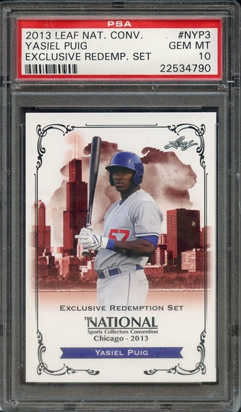 2013 LEAF NATIONAL CONVENTION EXCLUSIVE REDEMPTION SET NYP3 YASIEL PUIG EXCLUSIVE REDEMP. SET PSA GEM MT 10