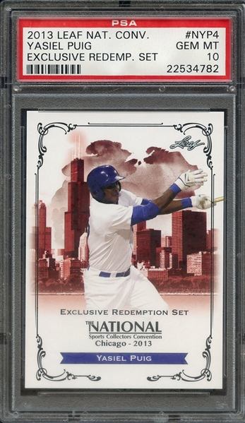 2013 LEAF NATIONAL CONVENTION EXCLUSIVE REDEMPTION SET NYP4 YASIEL PUIG EXCLUSIVE REDEMP. SET PSA GEM MT 10