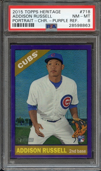 2015 TOPPS HERITAGE 718 ADDISON RUSSELL PORTRAIT-CHR.-PURPLE REF. PSA NM-MT 8