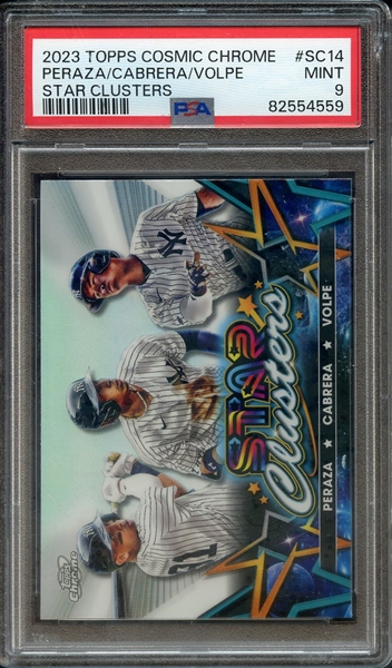 2023 TOPPS COSMIC CHROME STAR CLUSTERS SC14 PERAZA/CABRERA/VOLPE PSA MINT 9