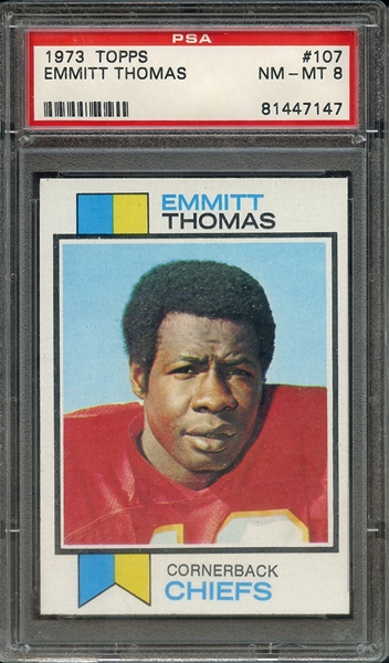 1973 TOPPS 107 EMMITT THOMAS PSA NM-MT 8