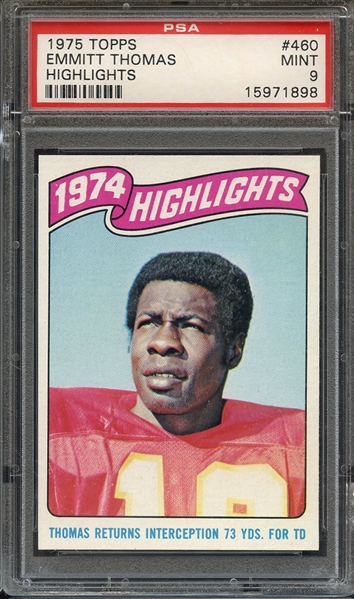 1975 TOPPS 460 EMMITT THOMAS HIGHLIGHTS PSA MINT 9