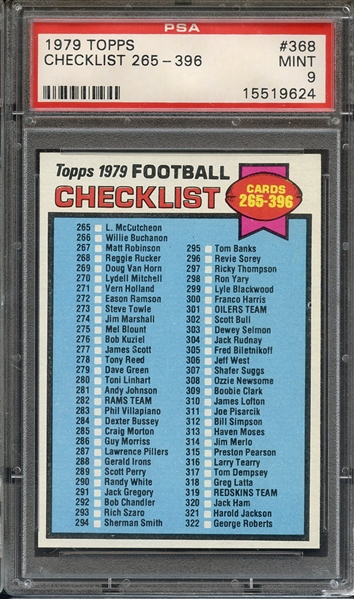 1979 TOPPS 368 CHECKLIST 265-396 PSA MINT 9