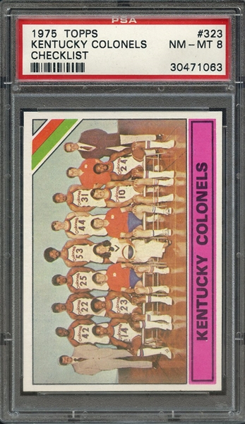 1975 TOPPS 323 KENTUCKY COLONELS CHECKLIST PSA NM-MT 8