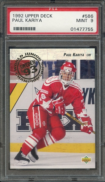 1992 UPPER DECK 586 PAUL KARIYA PSA MINT 9