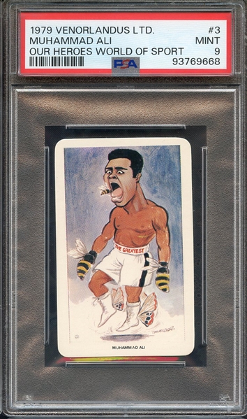 1979 VENORLANDUS LTD. OUR HEROES WORLD OF SPORT 3 MUHAMMAD ALI PSA MINT 9