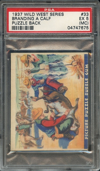 1937 WILD WEST SERIES 33 BRANDING A CALF PUZZLE BACK PSA EX 5 (MC)